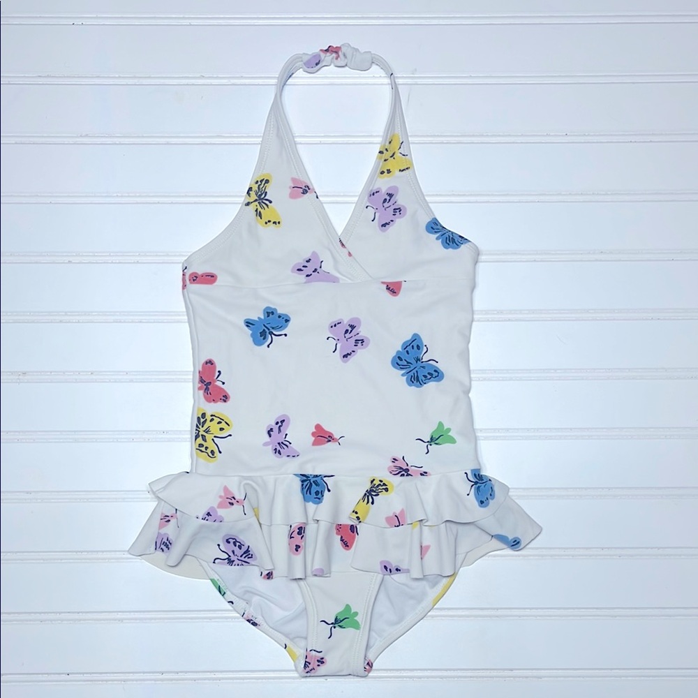 HANNA ANDERSSON Multicolor Butterfly Halter Ruffle One Piece Swimsuit
